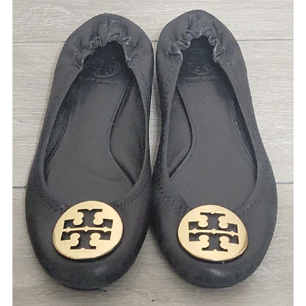 Tory Burch Minnie Ballet Flat Black Gold Size 7.5 M